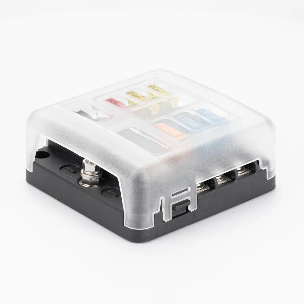 12V 6-Way Blade Fuse Block with LED Indicator Waterproof Protection Cover and Label Sticker for Automotive Car Truck Trailer