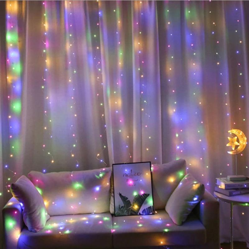 LED Curtain String Lights Fairy Decoration USB Holiday Garland Lamp 8 Mode For Home Garden Christmas Party New Year Wedding