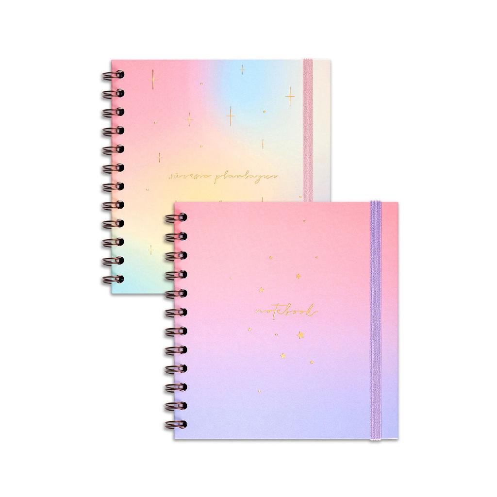 Квадратный набор 15x15 см из 2 спиральных ежедневников на неопределенный срок и блокнота Rainbow