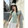 Korean version of girls' summer new design sense splicing niche versatile slim and thin white short-sleeved tops trendy