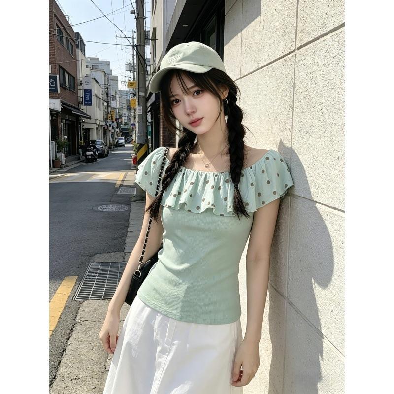 Korean version of girls' summer new design sense splicing niche versatile slim and thin white short-sleeved tops trendy
