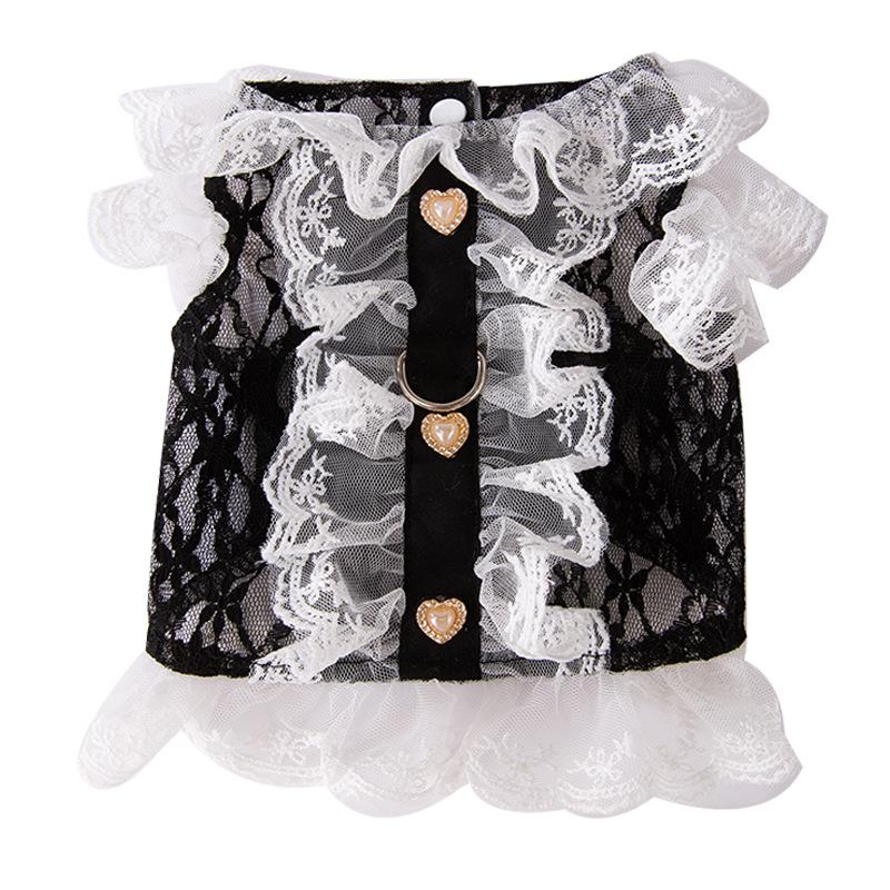 Spring Summer Dog Sexy Black and White Lace Traction Vest Medium and Small Dog Cat Teddy Pet Dog Clothes