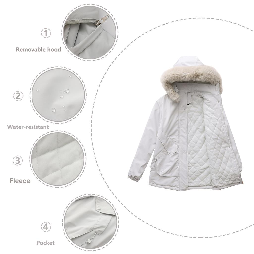 European and American-style Long Winter Parka for Women, with Fleece Lining and Large Fur Collar