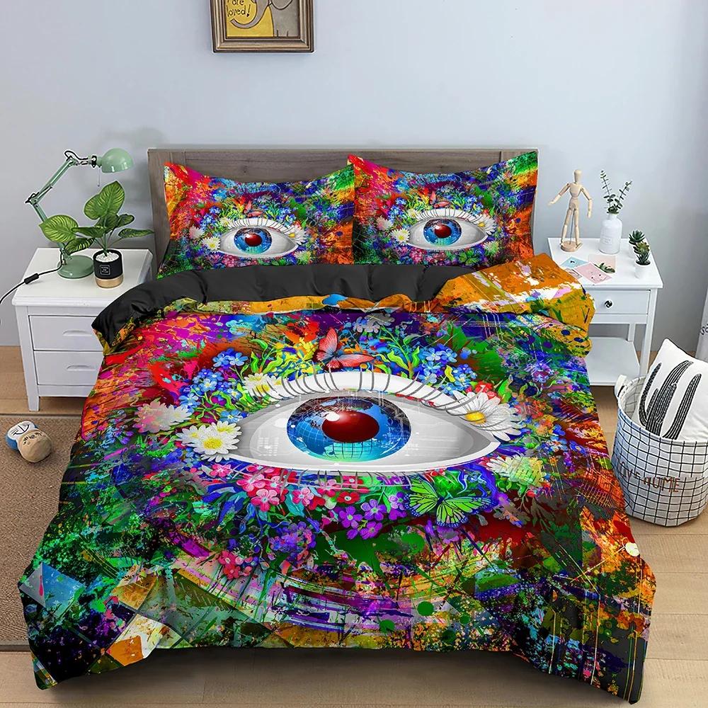 Colored Art Human Eye Comfortable Duvet Quilt Cover Pillowcase Bedding Set Children Bedroom Decoration Home Textile
