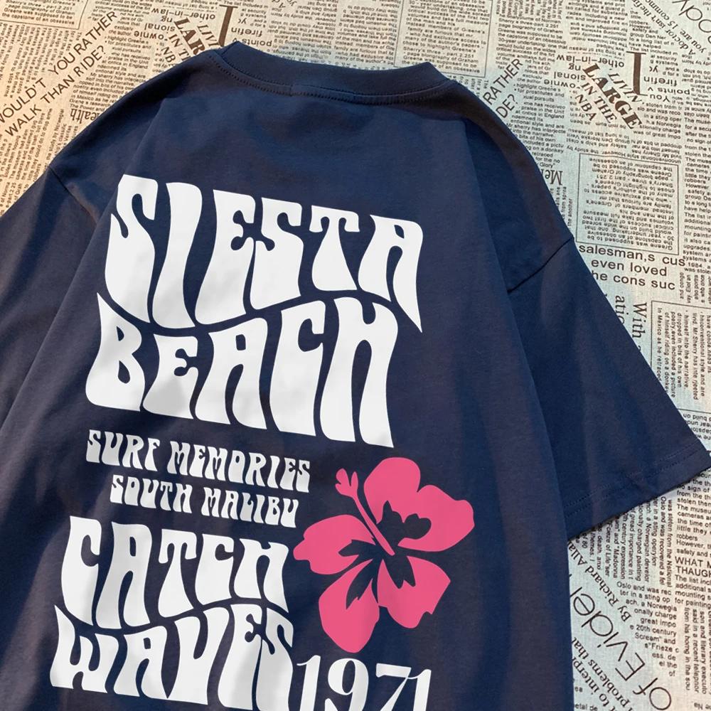 Siesta Beach Catch Waves 1971 Man Women T Shirt Brand Quality Short Sleeve Oversize Hip Hop T-Shirt Crewneck Cotton Loose Tops