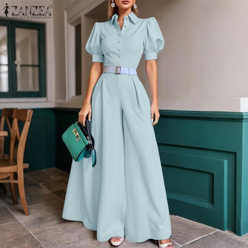 ZANZEA Women Short Sleeve Blouse and Wide Leg Pants Casual Two Piece Suit Sets