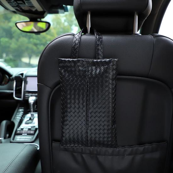 Car Tissue Holder for Dispenser with Woven Visor Hanging Napkin Pattern Universal Armrest