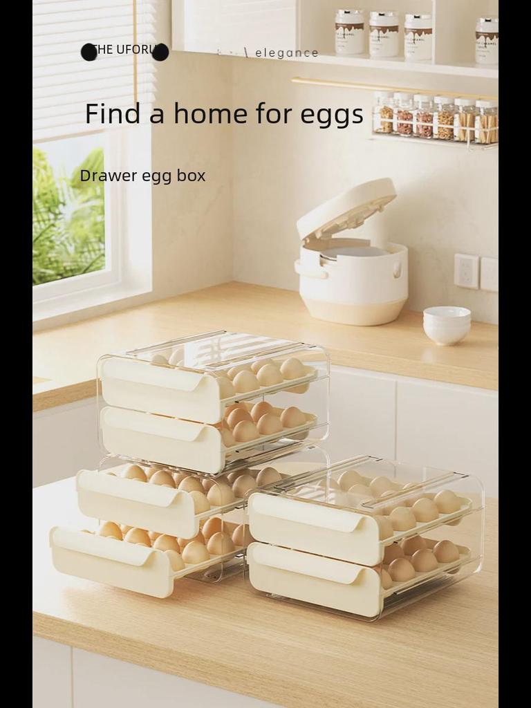 Двухслойный прозрачный контейнер для хранения яиц с 32 отделениями для холодильника или использования на столешнице