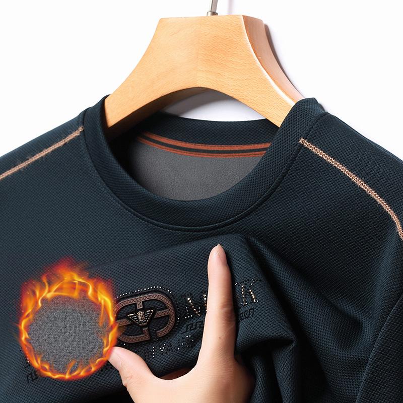 Long Sleeve Plus Fleece Thick T-shirt Autumn and Winter New Simple Casual All Matching Undershirt Hoodie Men