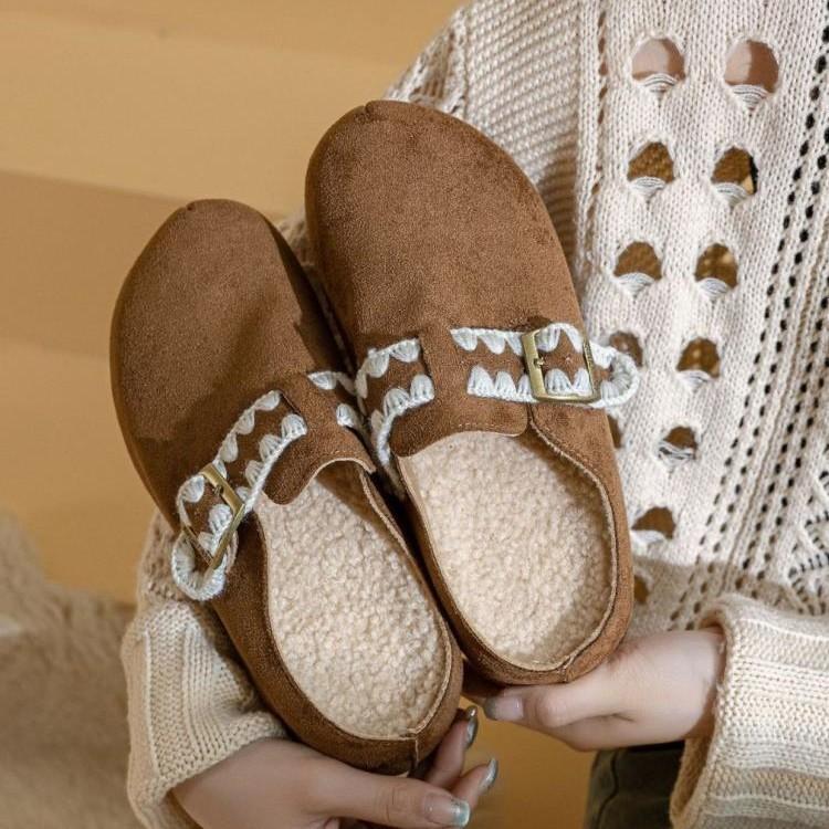 Новые хлопковые туфли Birkenstock на толстой подошве с одной педалью, полуподнос, женская зимняя бархатная верхняя одежда, подошва-маффин для сохранения тепла