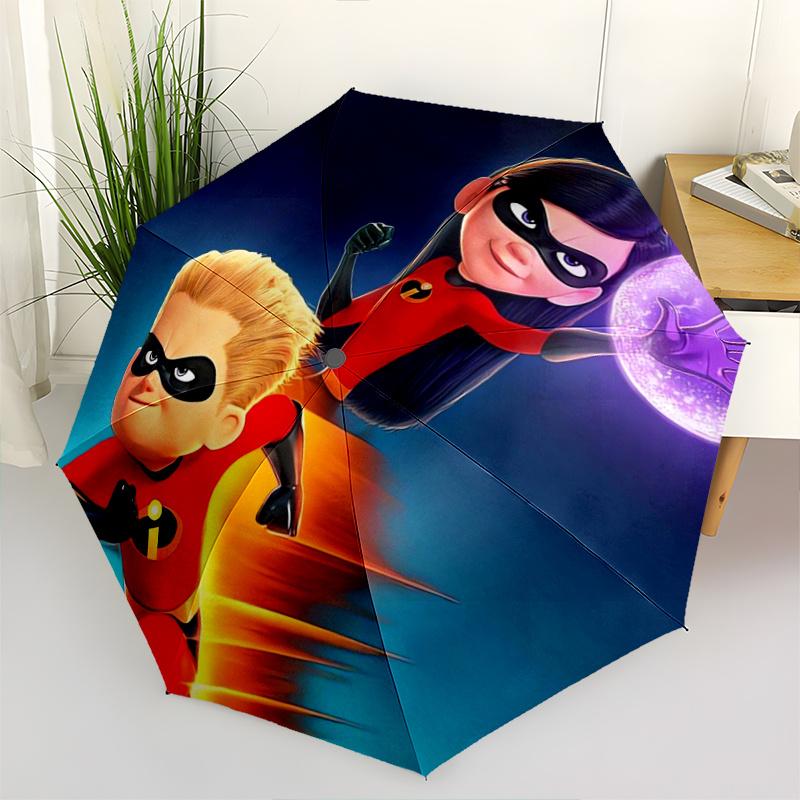 The Incredibles Collection Superhero Automatic Opening and Closing Umbrella, Lightweight 3-Fold, With Cute Cartoon Characters, Suitable for