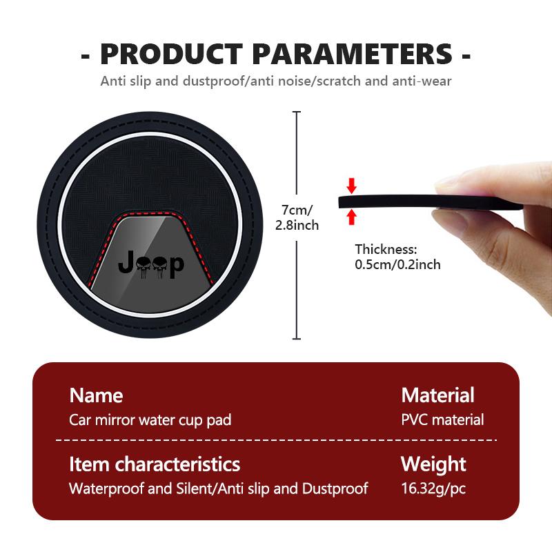 For Jeep 2Pcs Car Coaster Water Cup Bottle Holder Anti-slip Pad Mat Silica Gel Grand Cherokee Wrangler JK Renegade Gladiator AKN1