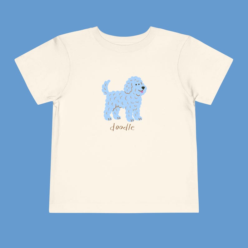Blue Doodle Pup Toddler Short Sleeve Tee, Cute Dog Lover Shirt for Kids, Animal Graphic Tshirt, Playdate Outfit, Nature Adventure Top