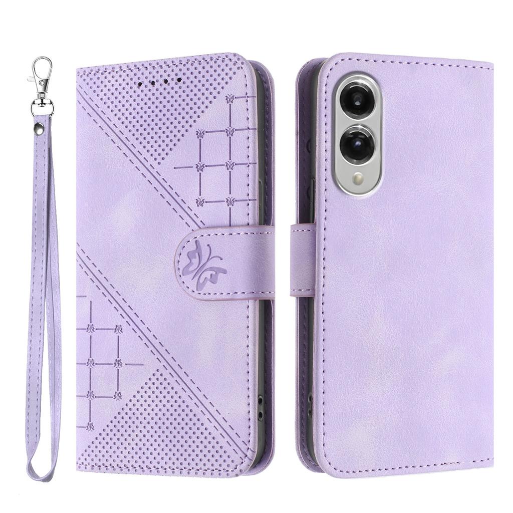 For Samsung Galaxy S25 Edge Leather Wallet Case Butterfly Flower Imprinted Phone Cover with Strap