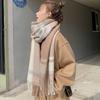 Korean Style Women's Cashmere Scarf Thickened Winter Neck Warmer Checkered Scarf  Autumn Winter