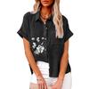 Плюс размер Женская мода лацкан воротника с принтом футболка лето и осень повседневный льняной топ женская застегивающаяся свободная блузка с короткими рукавами
