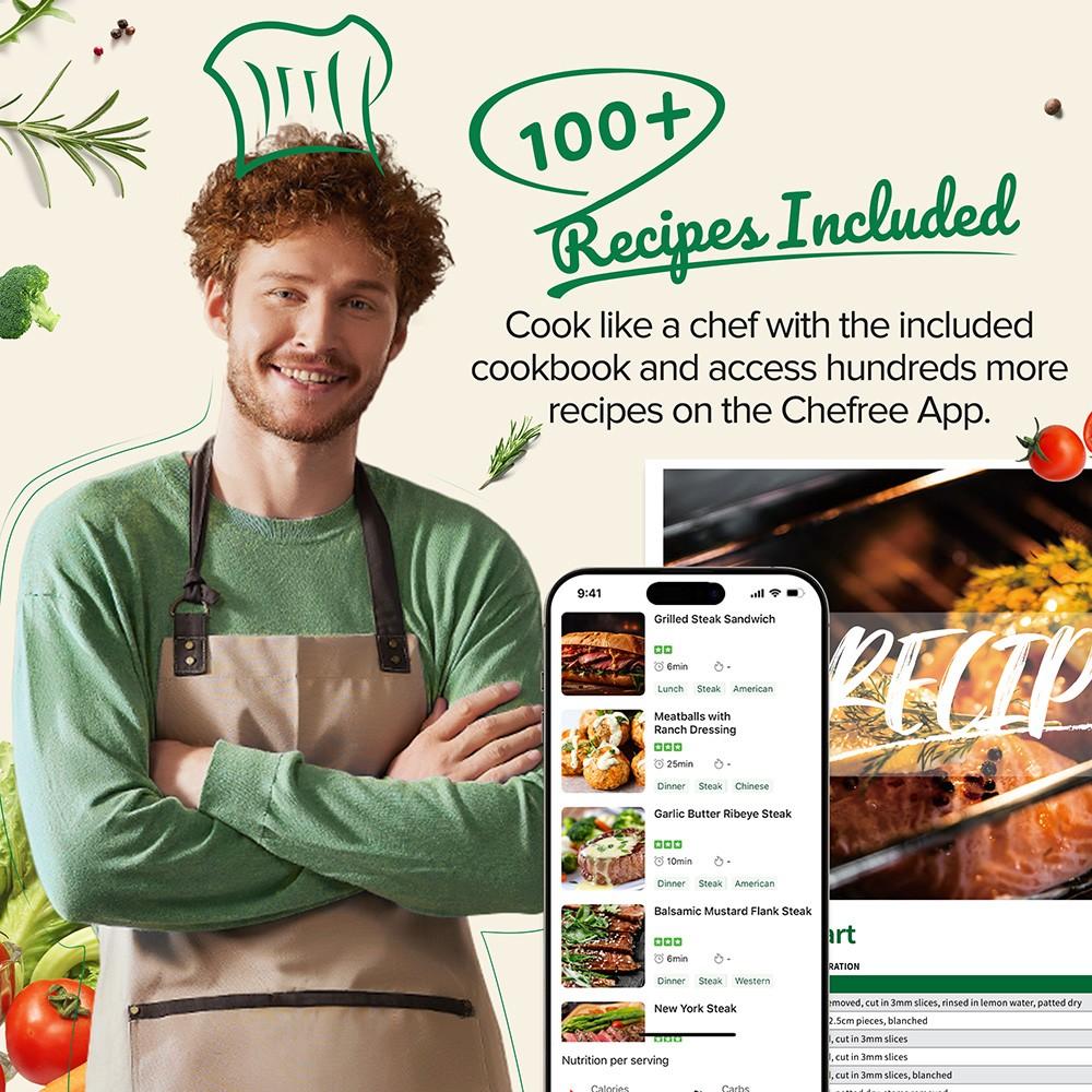 CHEFREE AF500 1700W 6.5L Air Fryer,with Smart Probe Thermometer,8-in-1 Cooking Modes