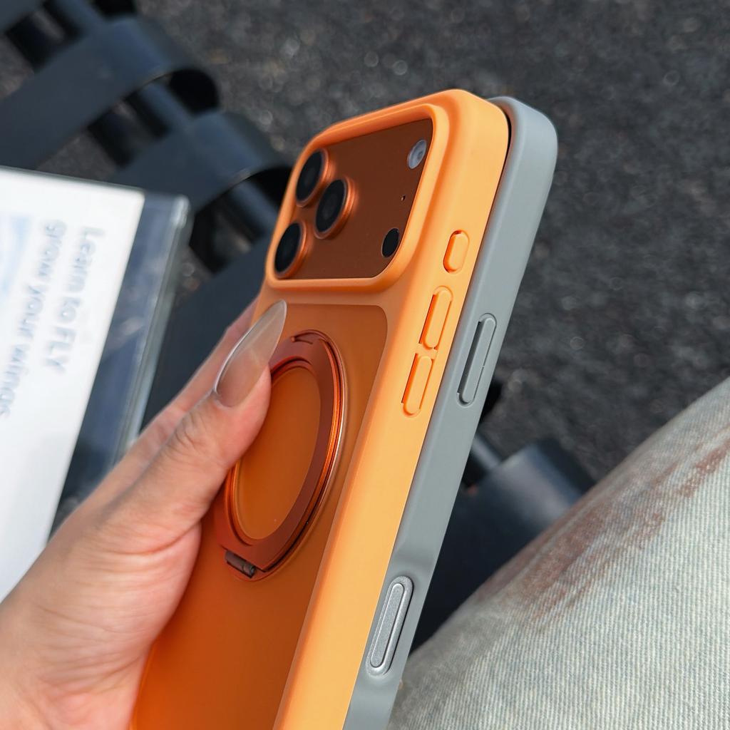 Магнитный Держатель-кольцо для Magsafe Чехол для iPhone 17 Pro Max 16 15 14 13 Роскошный Ощущение кожи Прочный Бампер Гибридный ПК Ударопрочный Матовый Прозрачный Подставка Чехол