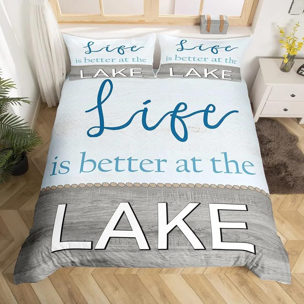 Happy Camping Duvet Cover Set Cartoon Camping Car Bedding Set Microfiber Camper Comforter Cover Queen Size for Kids Boys Girls