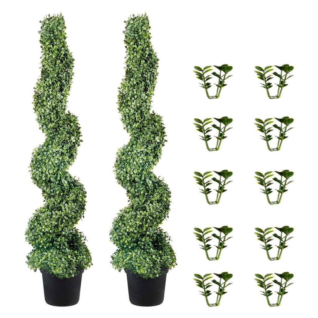 Artificial Topiaries Boxwood Trees, 4ft Tall (2 Pieces) Faux Topiary Plant Outdoor, All-year Green Feaux Plant w/ Replaceable Leaves for Decorative