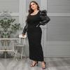 Весенне-осеннее женское платье большого размера, модное свободное элегантное платье с квадратным воротником и рукавами-пузырьками