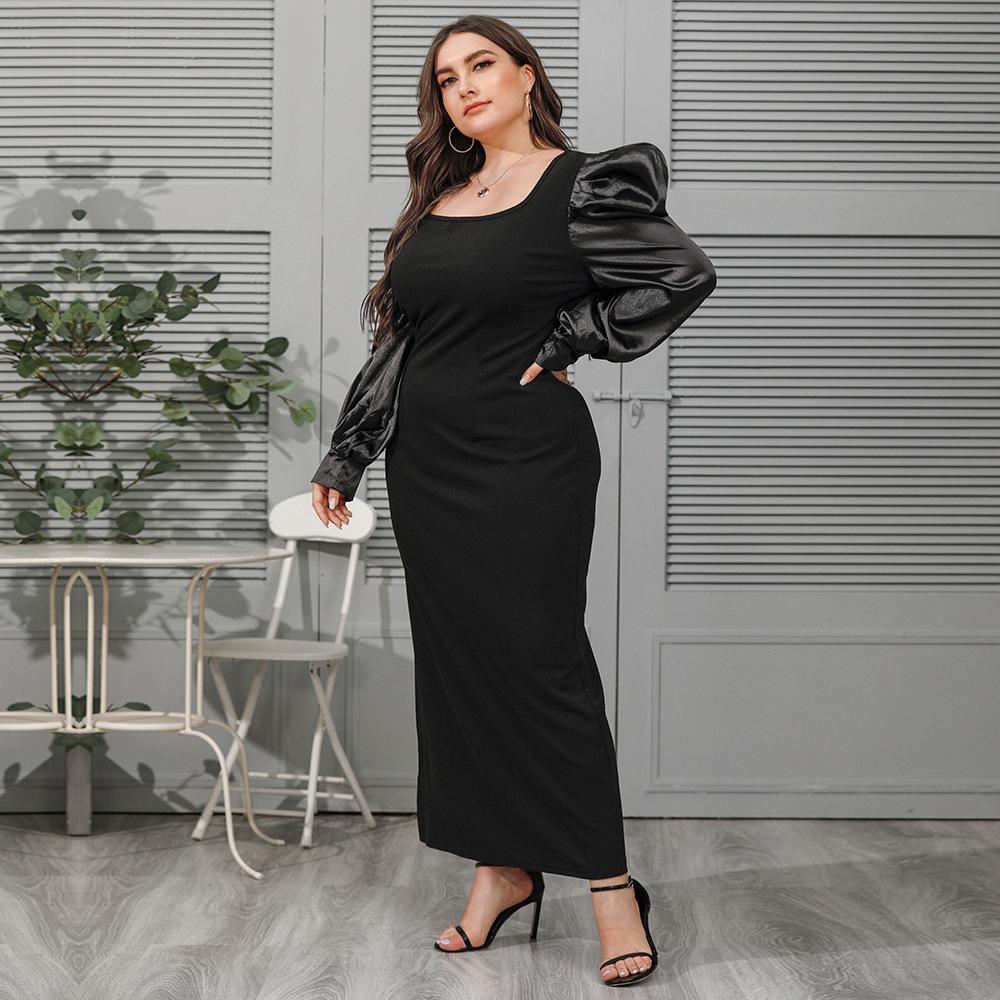 Весенне-осеннее женское платье большого размера, модное свободное элегантное платье с квадратным воротником и рукавами-пузырьками