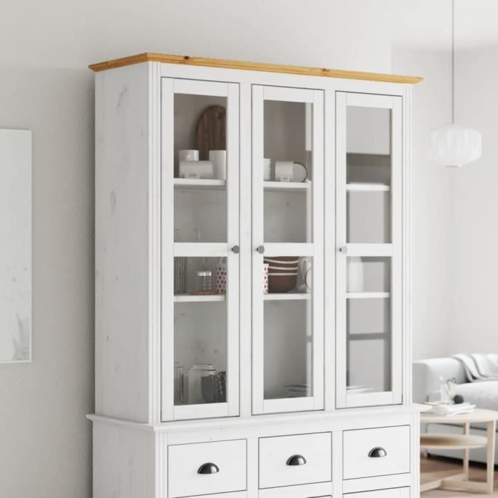 vidaXL Armoire avec portes vitrées BODO blanc marron bois pin massif 355078