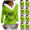 Women's T Shirt Tee Christmas Shirt Long Sleeve Party Christmas Fleece Collar V Neck Top