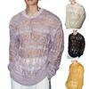 Men Tops Crew Neck Long Sleeve Knitted T-Shirt Men Clothing Retro Hollow-Out Mesh Knit Tops Spring Streetwear