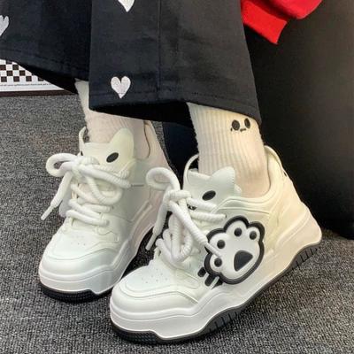 Милые туфли-хлебушки с кошачьими лапками женские 2025 весна-осень новая модная спортивная универсальная толстая подошва повседневная белая обувь