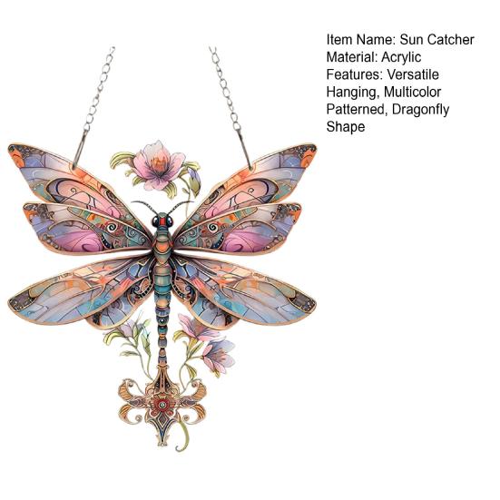 Акриловый подвесной орнамент в виде стрекозы, ловец солнца, красочный ловец солнца на окно с металлическими цепями для декора крыльца дома и сада