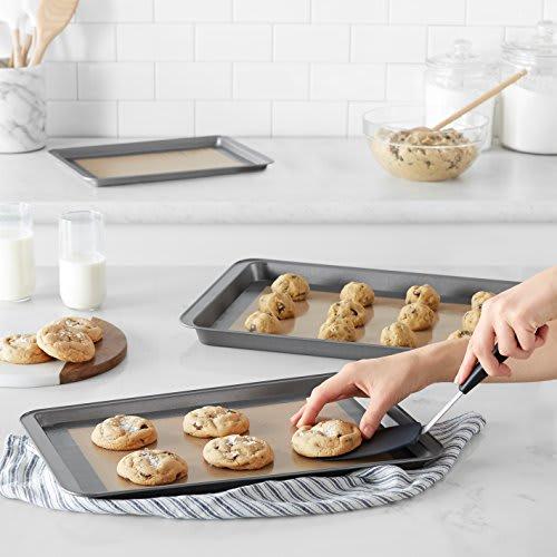 Basic Silicone Baking Mats, Set of 3, Rectangular, 41.9cm L X 29.5cm W, Beige/Gray