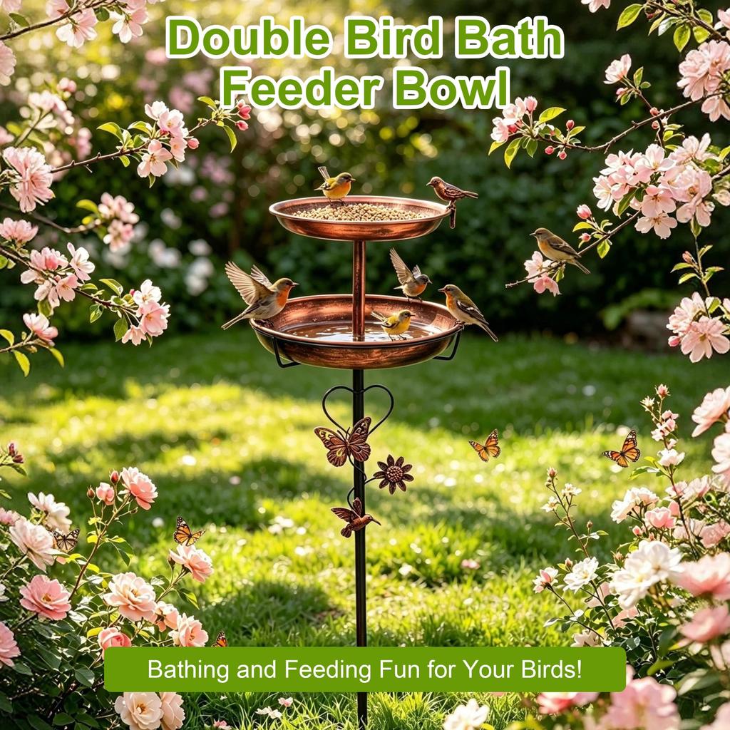 Bird Bath for Outside 118cm 2-Tier Metal Birdbath Feeder Bowls for Garden Patio Yard Lawn Decor 5-Pronged Base