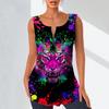 Women's Fashion V Neck Shirts Casual Tops T-shirt Ladies 3D A Mighty Tiger Print Vest Plus Size Sleeveless Blouse Tank Tops