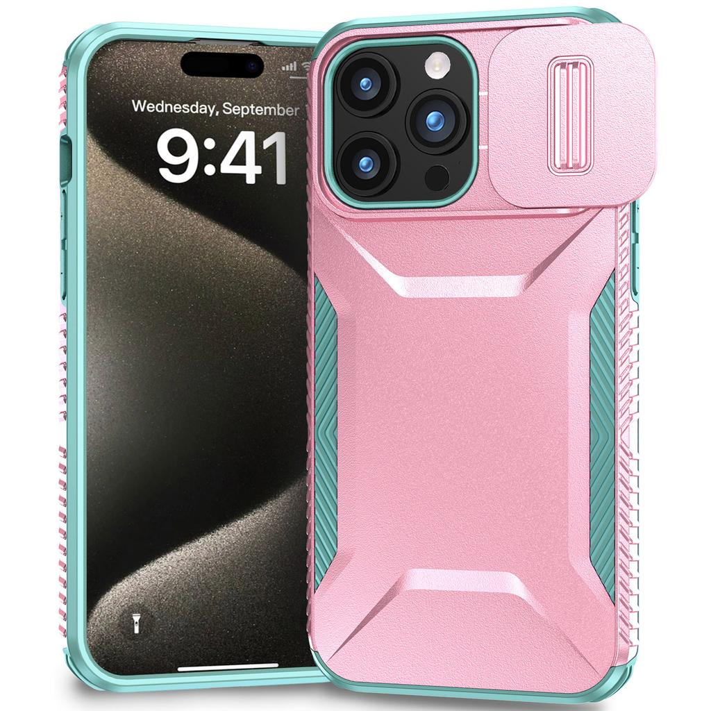 Чехол для iPhone 15 Pro, противоскользящий, из ПК+ТПУ, с выдвижной защитой камеры