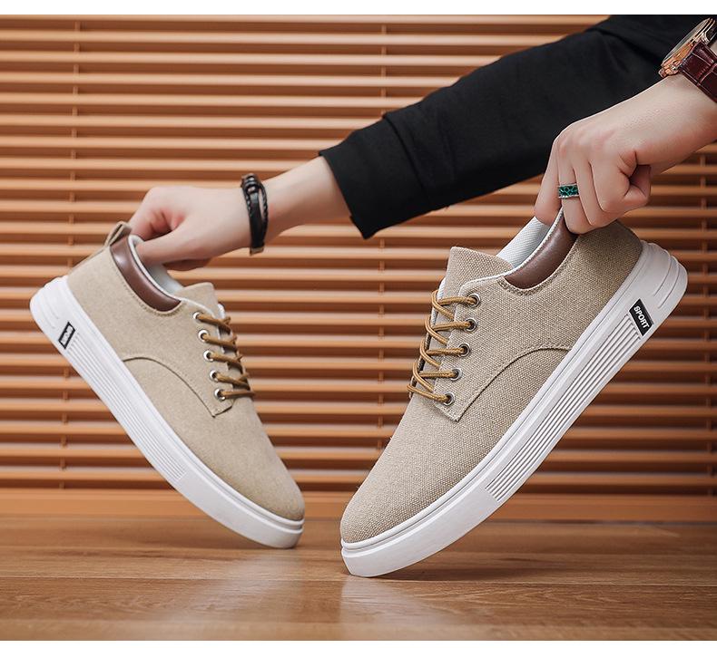 Мужская дышащая парусиновая повседневная обувь 2024 года — модный молодежный стиль Гонконга