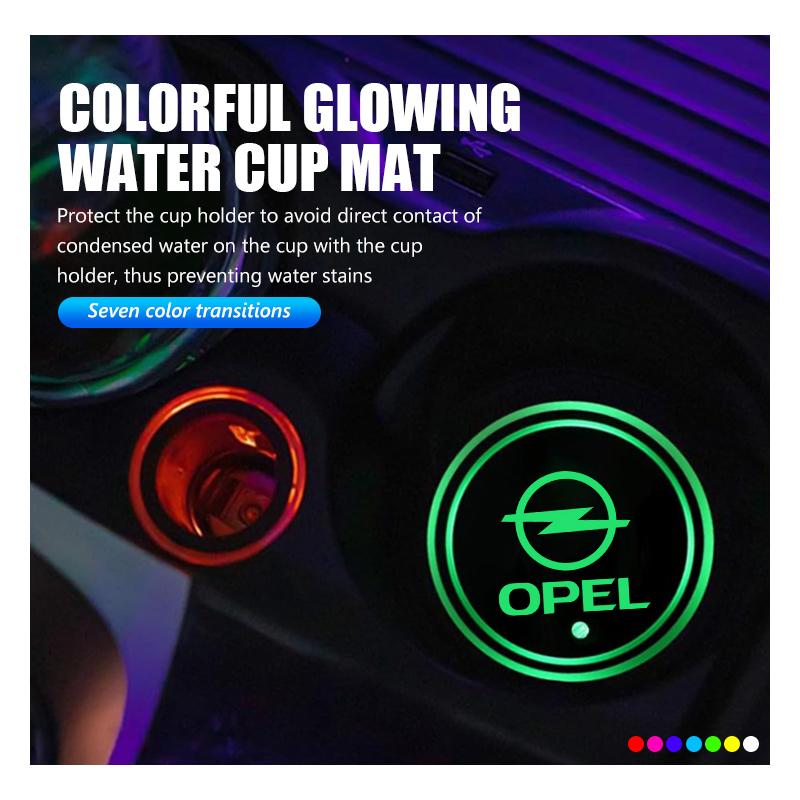 AAAYS1 Car Cup Holder Lights Ambient Lighting Glowing Anti Slip Coaster Pad For Opel ADAM ASTRA J K CORSA E INSIGNIA MOKKA VIVA Meriva
