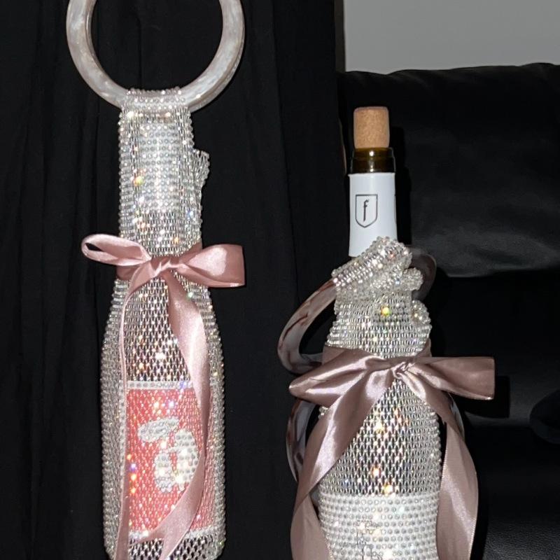 Shiny Diamond Woven Champagne Wine Bag Rhinestone Hand Handle Red Wine Gift Package Bag Wedding New Year High Value Wine Bag