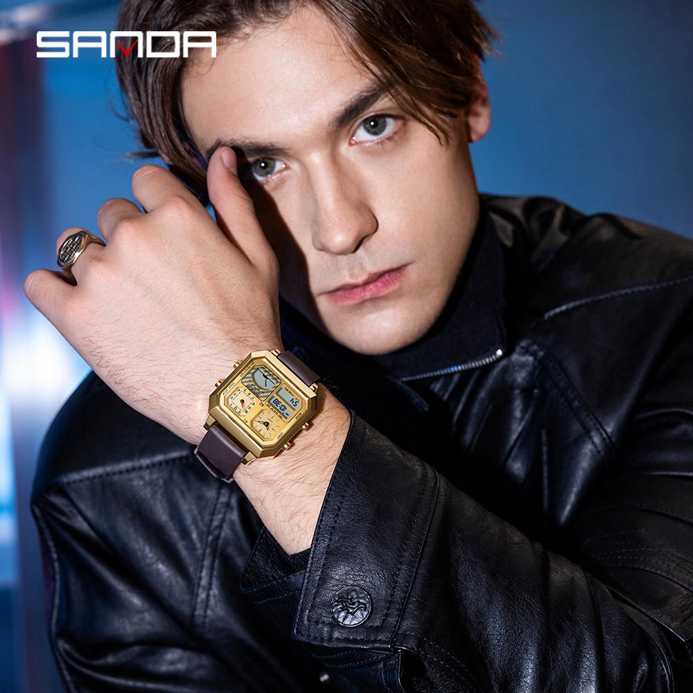 SANDA Top Brand Fashion Men's Electronic Watch Intelligent Temperature Gauge for Men's Electronic Watch 6210