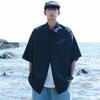 CLOR Casual Short-Sleeve Shirt for Men, Summer Trendy Printed Top, Lightweight Loose Cardigan Jacket, CS01 Black L