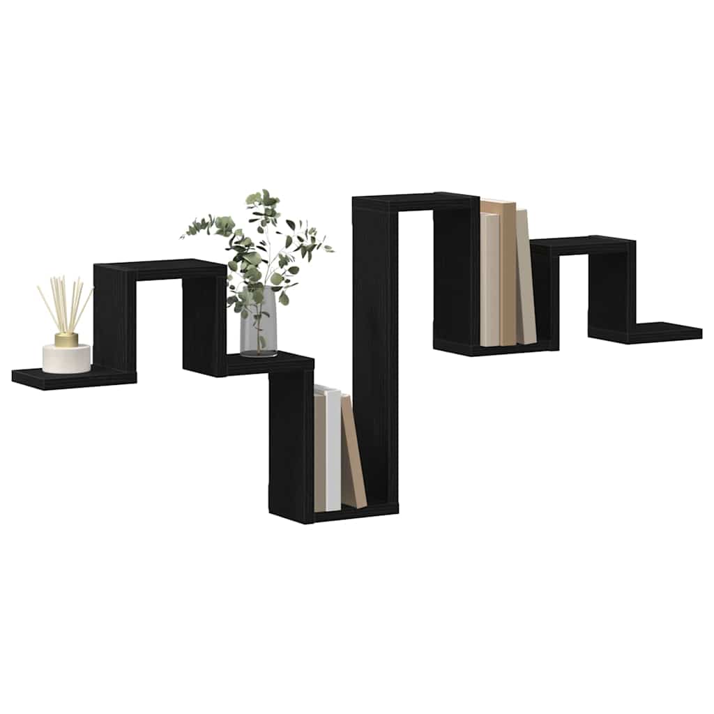 Wall Mounted Shelf Black Oak Effect 104.5 x 43 x 10 cm