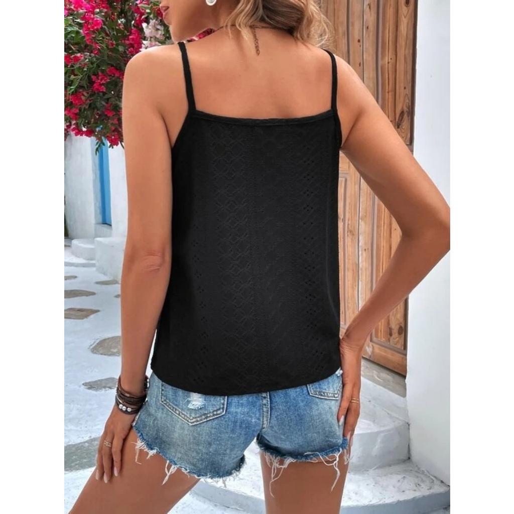 Летняя новая женская майка-топ на бретелях с V-образным вырезом и кружевом