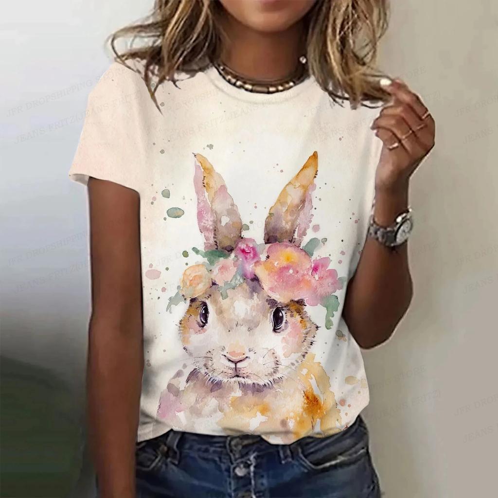 Summer Women's T-shirt Animal Cute Rabbit 3d Print Tshirt Women Fashion O-neck Short Sleeve T Shirt