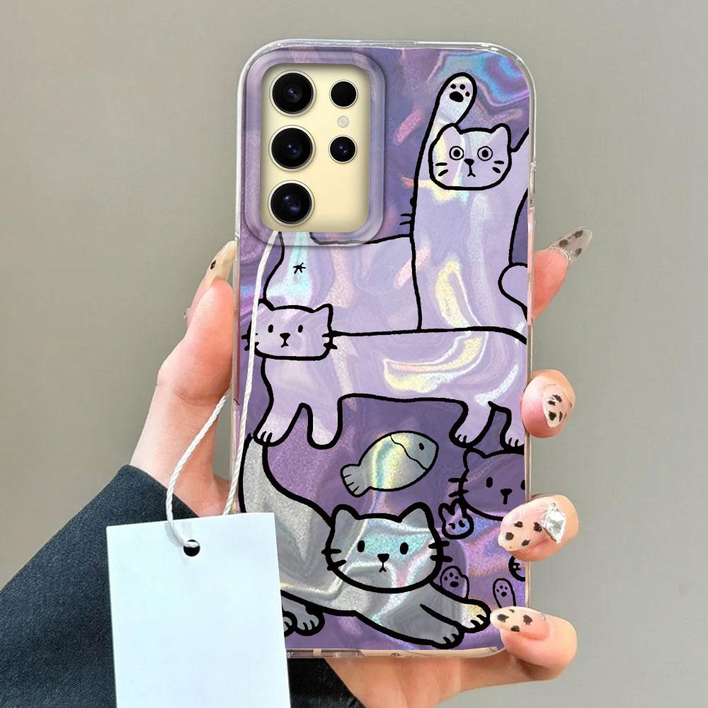 Фиолетовая Линия Сом Водная Текстура Чехол для Телефона для Samsung Galaxy S25 S24 S23 S22 S21 FE Plus Ultra S25+ Силиконовый TPU Чехол