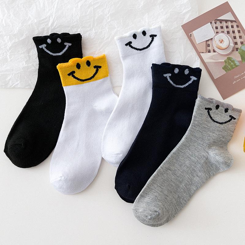 5Pairs Women Cotton Socks Cute Print Princess Two-dimensional Fashion Socks Striped Plaid Ladies Spring Summer Socks