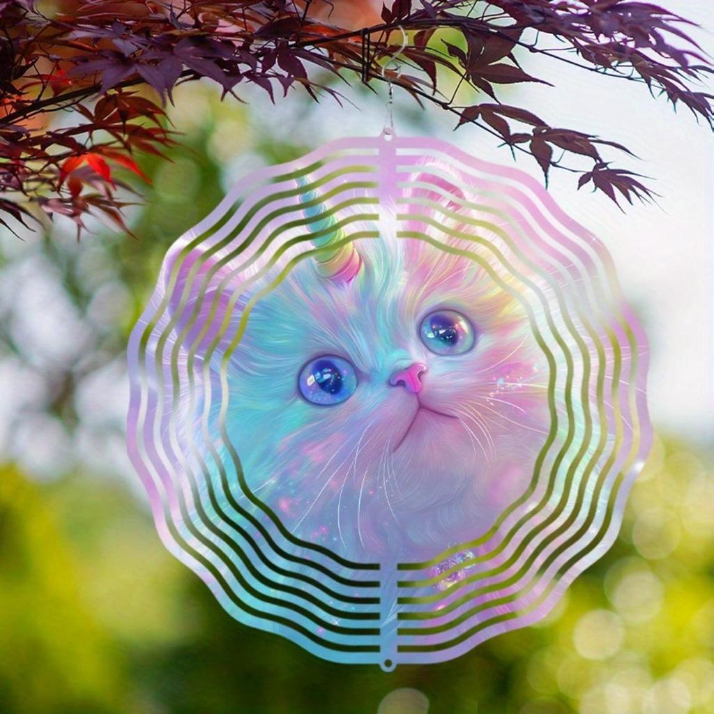 10 Inch Rotating Wind Chime with Cat Design 360 Degree Hook for Garden Balcony Decor Summer Spring Gift for Friends Family