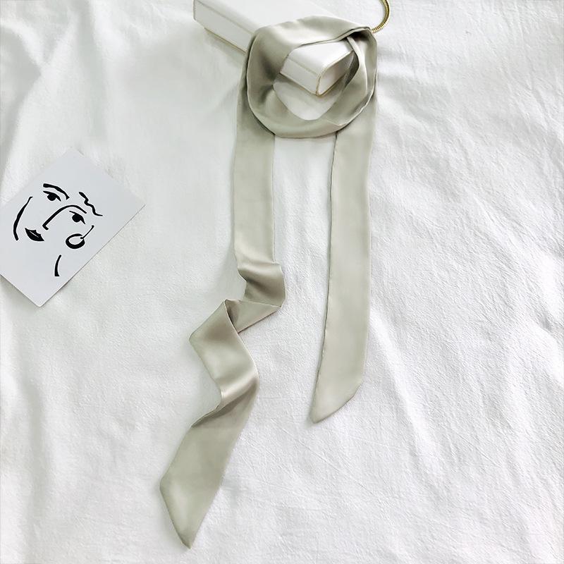 Women's Solid Silk Ribbon Scarf: Thin, Long, Narrow Neck Tie & Shirt Accessory