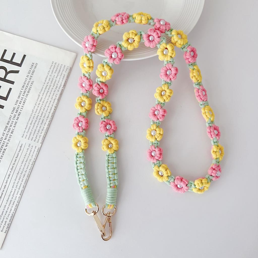 Phone Lanyard Cotton Rope Braided Daisy Flower Crossbody Strap,Length: 120cm