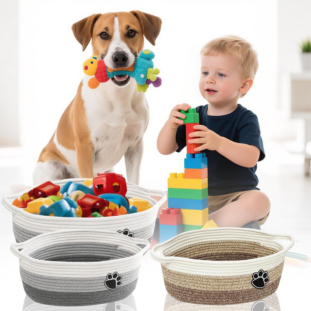 Dog Toy Basket, Toy Box And Bins For Dog Storage, Large Woven Rope Basket For Blanket Storage, Living Room, Bedroom