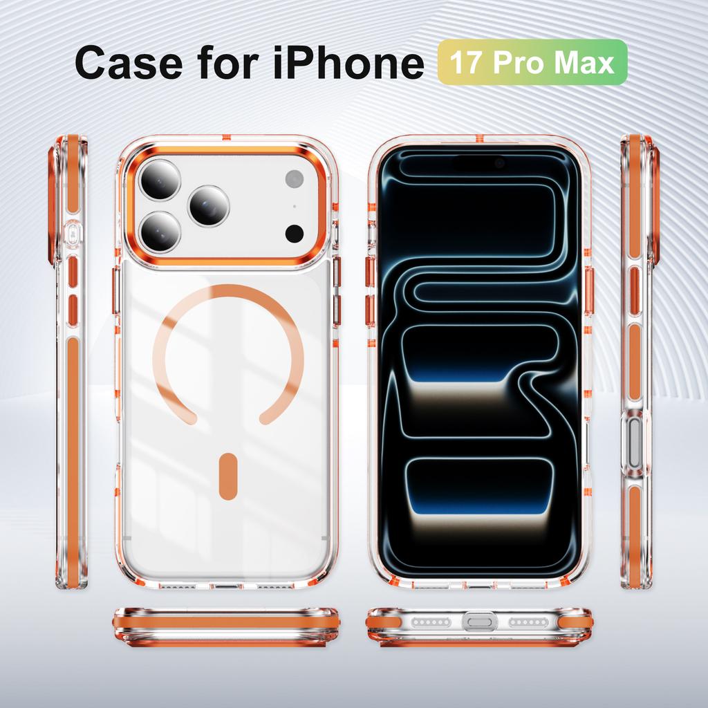 Роскошный цветной бампер-броня магнитный чехол для iPhone 17 Air 16 15 14 13 Pro Max Plus для беспроводной зарядки Magsafe прозрачная мягкая крышка